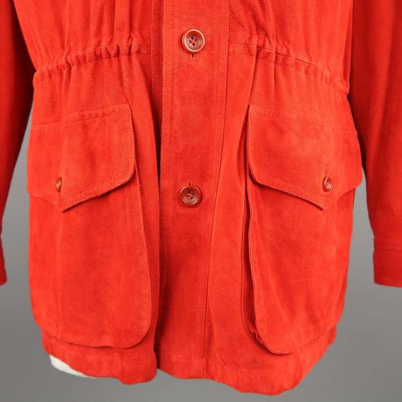 VALSTARRed Suede Four Pocket Drawstring Waist Coat - Picture 5 of 9